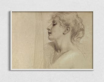 Vintage Woman Sketch: Antique Portrait Art Print (Digital Download)
