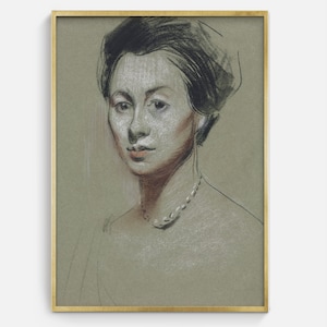 Vintage Artwork Digital Download, Printable Wall Art ,Antique Drawing Downloadable Portrait of Woman