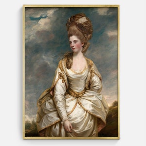 Printable Antique Portrait of Lady, Vintage Rococo Painting, Victorian Wall Art