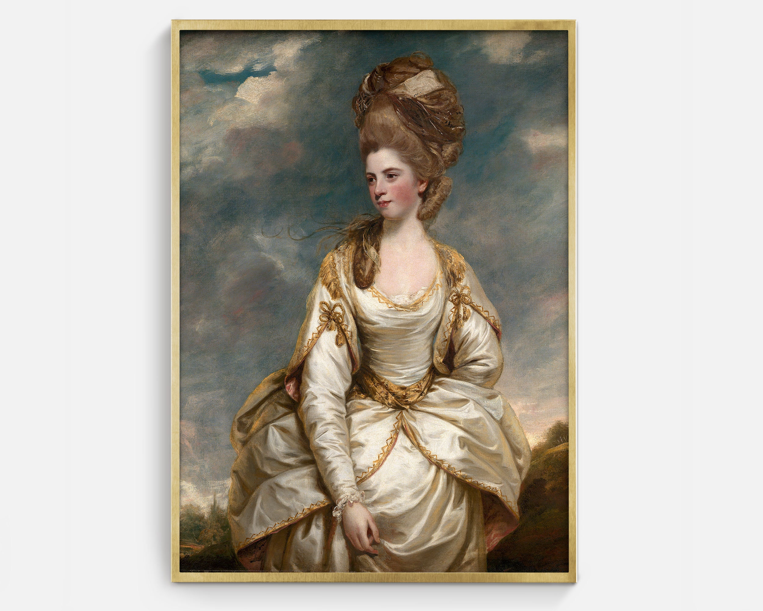 アンティーク　手描き肖像画　水彩画　ロココ 印刷可能なアンティークの女性の肖像画、ヴィンテージロココ絵画