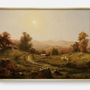 Hazy Morning | Vintage Landscape Print, Antique Mountain Artwork, Sunrise Countryside Oil Painting, Printable Art Digital Download