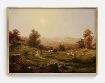 Vintage Mountain Landscape Oil Painting: Hazy Morning Print (Digital Download)