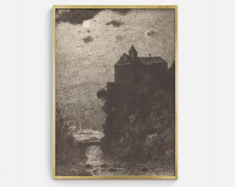 Spooky Mansion Sketch Art Print: Gothic Halloween Decor (Downloadable Art)