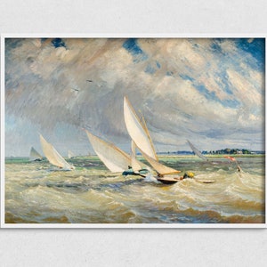 Printable Sailing Wall Art, Download Nautical Antique Prints, Vintage Painting of Sailboats Racing, Boat Painting Downloadable Art Prints