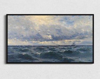 Samsung Frame TV Art Download | Newhaven Seascape | Digital Vintage TV Art, Minimalist Nautical Sailing Art, Photo Print for Television