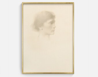 Minimalist Woman Portrait: Vintage Neutral Sketch Art (Digital Download)
