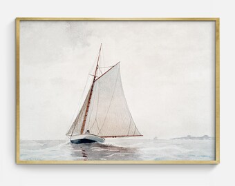 Printable Vintage Sailboat Painting Download, Antique Sailing Digital Art Print Download