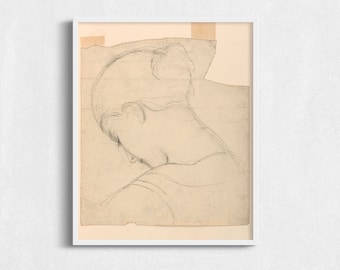 Vintage Woman Sketch Art Print: Minimalist Portrait Drawing (Digital Download)
