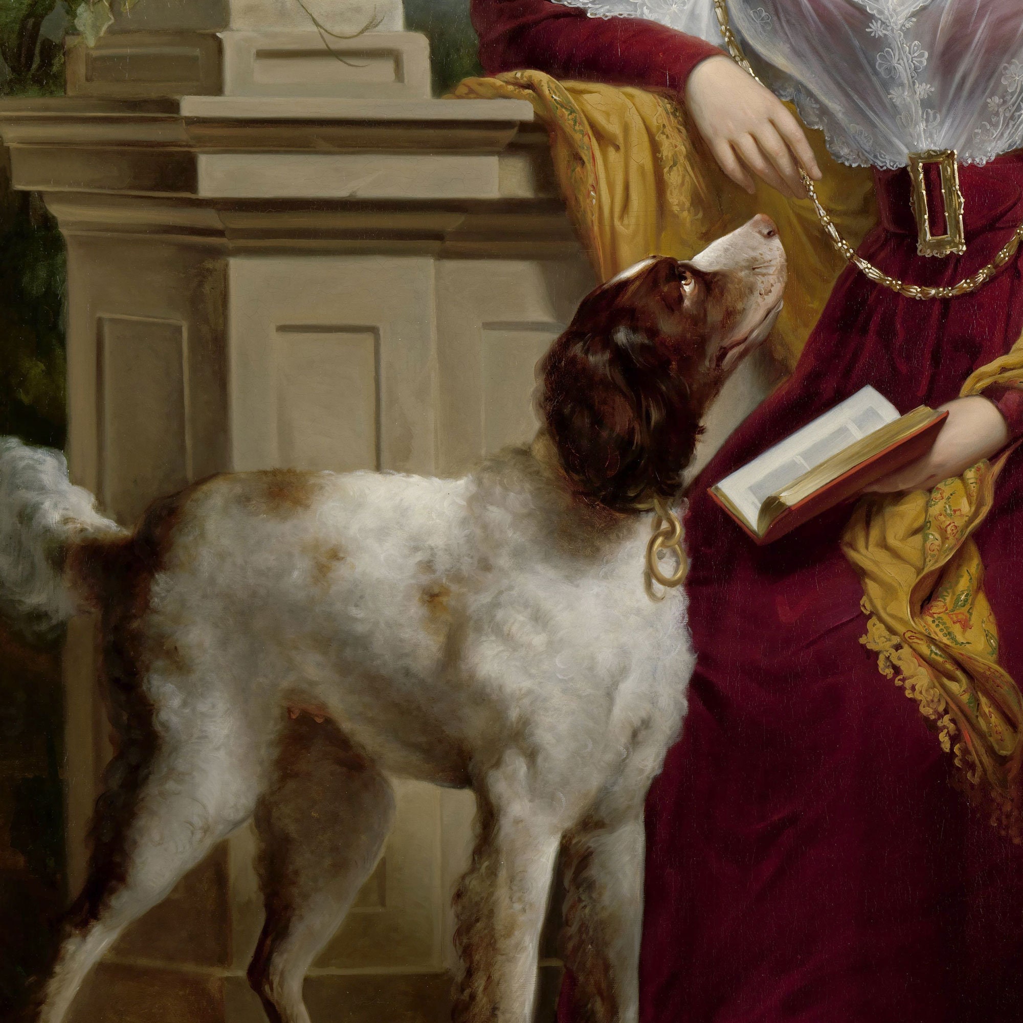 Antique Oil Painting of Woman With Her Dog, Vintage Portrait Digital ...