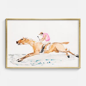 Vintage Horse Racing Print, Jockey Riding Horse, Watercolor Art Printable, Gifts for Men, Equestrian Art Gifts