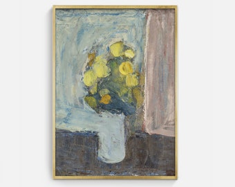 Printable Floral Still Life Oil Painting, Vintage Digital Painting of Vase of Flowers