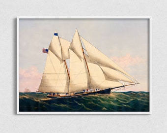 Vintage Sailboat Printable Art, Antique Nautical Sailing Digital Download