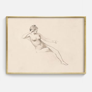 Disegno di schizzo vintage da scaricare, disegno di donna, stampa artistica da parete con disegno di figura immagine 1