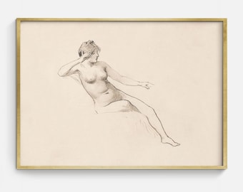 Vintage Skizze Download, Zeichnung von Frau, Aktzeichnung Wall Art Print