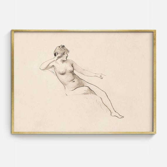 Vintage Sketch Download, Drawing of Woman, Figure Drawing Wall Art Print