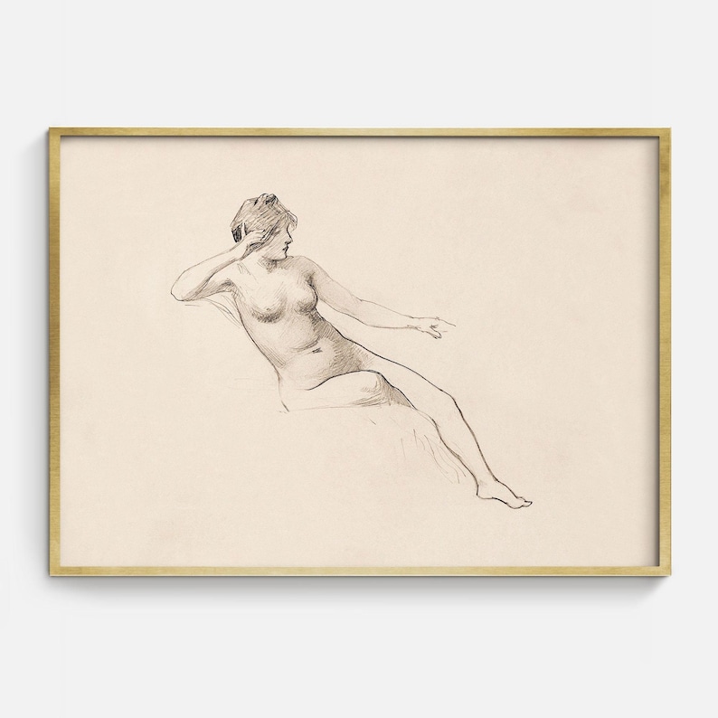 Disegno di schizzo vintage da scaricare, disegno di donna, stampa artistica da parete con disegno di figura immagine 1