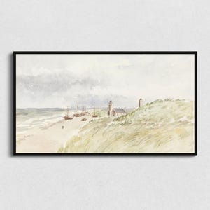 Samsung Frame TV Art | Summer on Shore | Digital Vintage Ocean Landscape Beach Art Photo Print Image for Television Frame