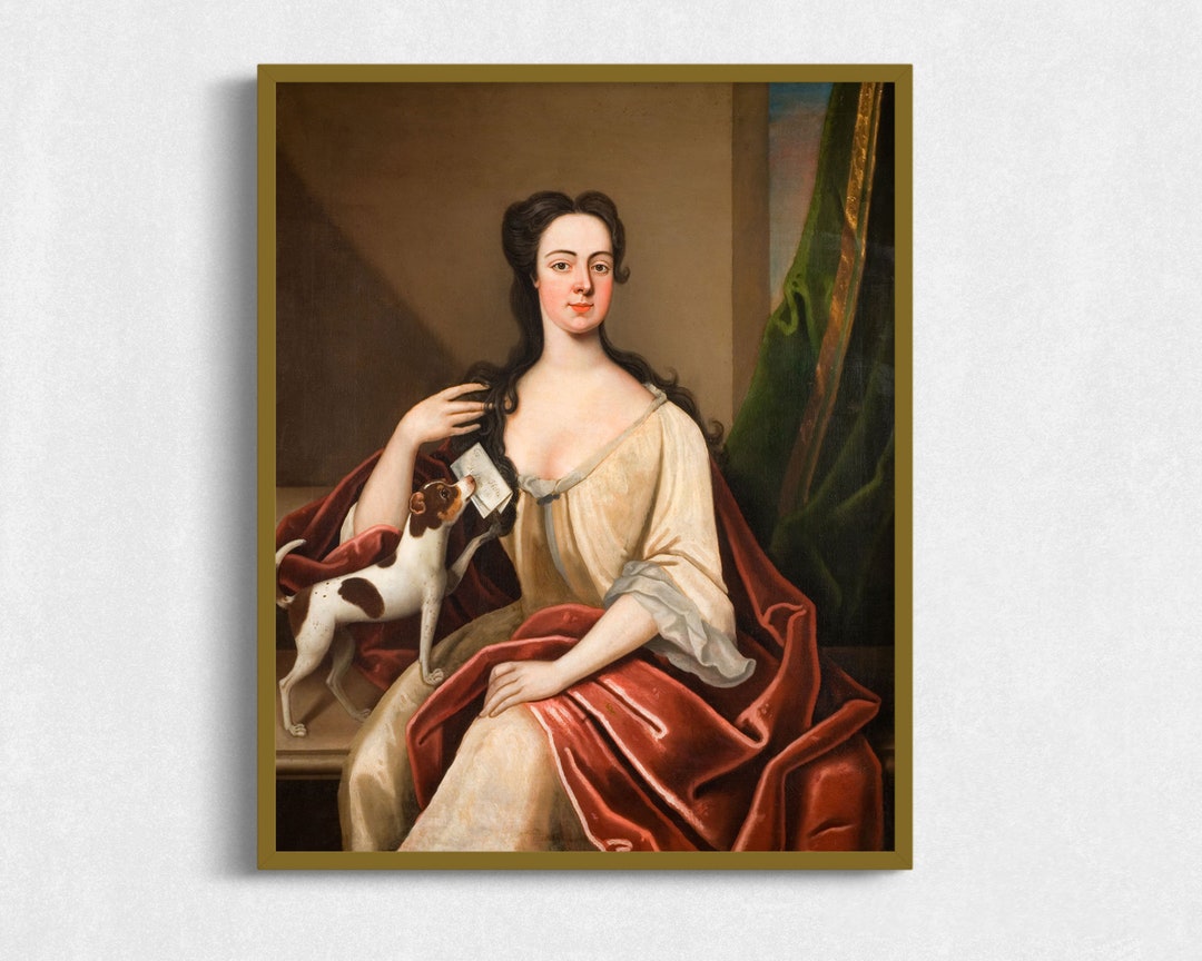 Antique Portrait Painting of Woman With Dog Lady With Her Dog - Etsy