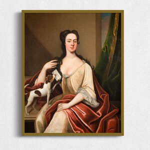 Antique Portrait Painting of Woman with Dog, Lady with her Dog Printable Art, Art Prints for Dog Lovers, Vintage Dogs in Art