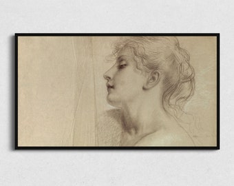 Samsung Frame TV Art | Rice Paper Sketch | Digital Vintage Minimalist Neutral Antique Female Portrait Art Photo Print Image for Television