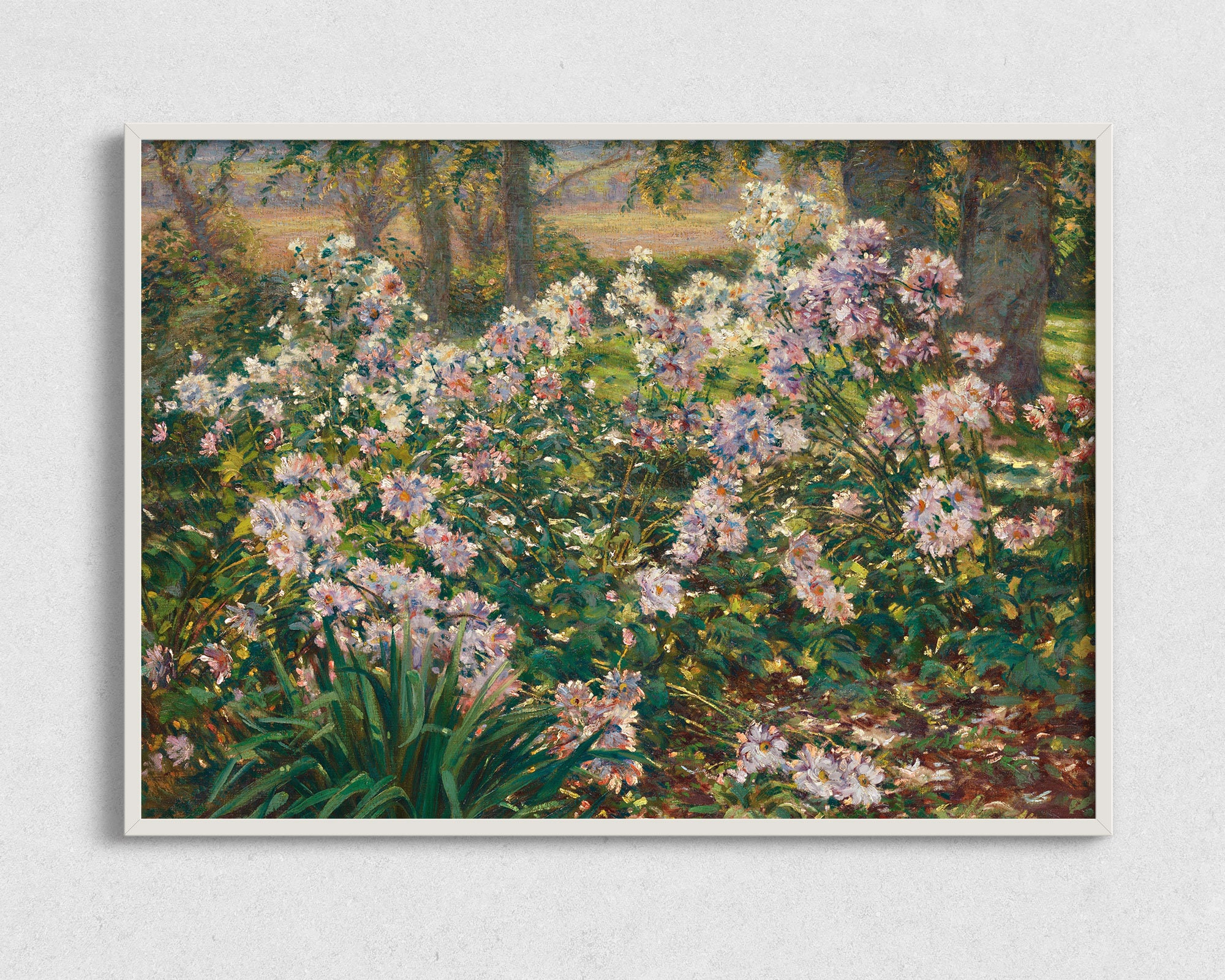 Vintage Wildflower Landscape Painting: Antique Floral Art (Digital Download)