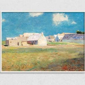 Printable Barn Landscape Oil Painting, Vintage Digital Wall Art Download
