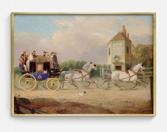 Peinture ancienne de calèche : art équestre vintage (téléchargement numérique)