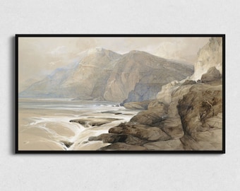 Mountain Landscape Drawing for Samsung Frame TV, Vintage Downloadable Landscape Art Samsung The Frame TV