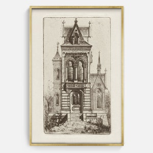 Haunted Mansion Gothic Art Sketch Printable, Antique Spooky House Drawing Gothic, Halloween Downloadable Artwork