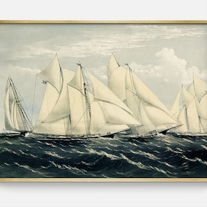 Printable Coastal Wall Art, Sailing Vintage Digital Art Download, Nautical Sailboat Decor