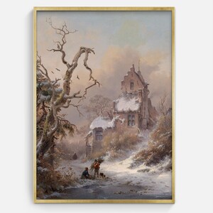 A Winter&#39;s Day | Vintage Winter Painting Download, Printable Holiday Decor, Antique Snowy Landscape Art Print, Vintage Printable Artwork