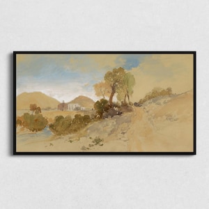 Descarga de arte de paisaje vintage para Samsung Frame TV, descarga de arte digital con dibujo de desierto para Samsung The Frame TV
