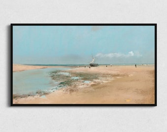 Vintage Beach Painting Samsung Frame TV Download, Antique Nautical Seascape Art for Samsung The Frame TV