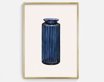 Vintage Printable Colored Glass Flower Vase Design Drawing, Antique Object Sketch Digital Art Download