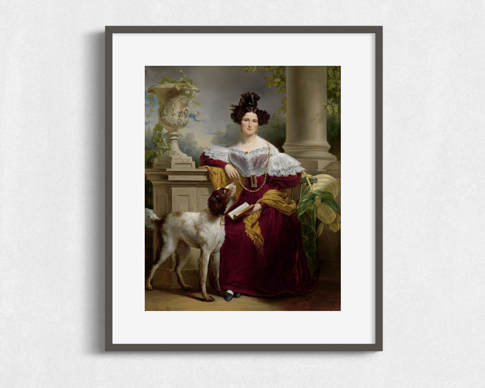 Antique Oil Painting of Woman With Her Dog, Vintage Portrait Digital ...