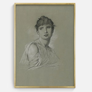 Vintage Minimalist Portrait Sketch of Woman, Printable Figure Drawing Digital Art Download