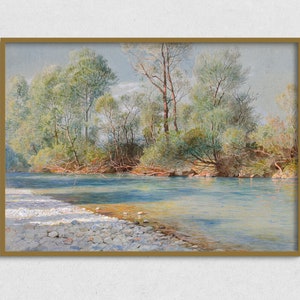 Vintage Landscape Printable, Digital Download Antique Painting, Vintage River Art Prints