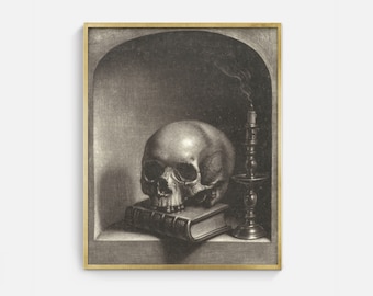 Skull Still Life Art Print: Dark Academia Halloween Decor (Digital Download)