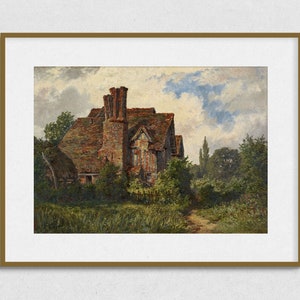 The Manor | Vintage Painting of Castle, Printable Antique House Wall Art, Downloadable Gallery Wall Art