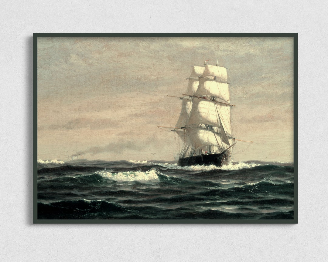 Vintage Sailboat Painting, Antique Nautical Wall Art (digital Download ...