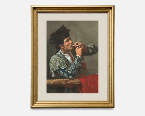 タバコを吸う | タバコを吸う男性のビンテージ絵画、タバコを吸う闘牛  
