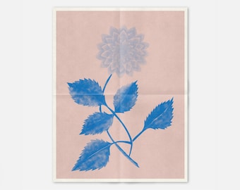 Dahlia Flower Art Print: Altered Vintage Risograph Style Newsprint