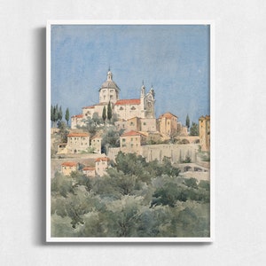 Vintage Cityscape Painting Printable, Greece Wall Art Download, Antique Cityscape Wall Art