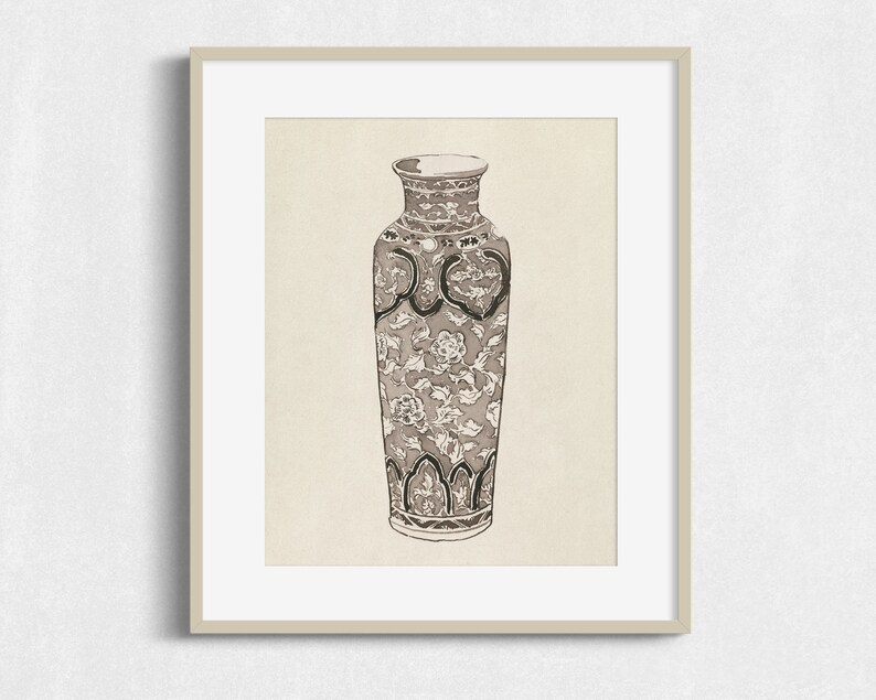 May include: A black and white illustration of a decorative vase with a floral pattern.