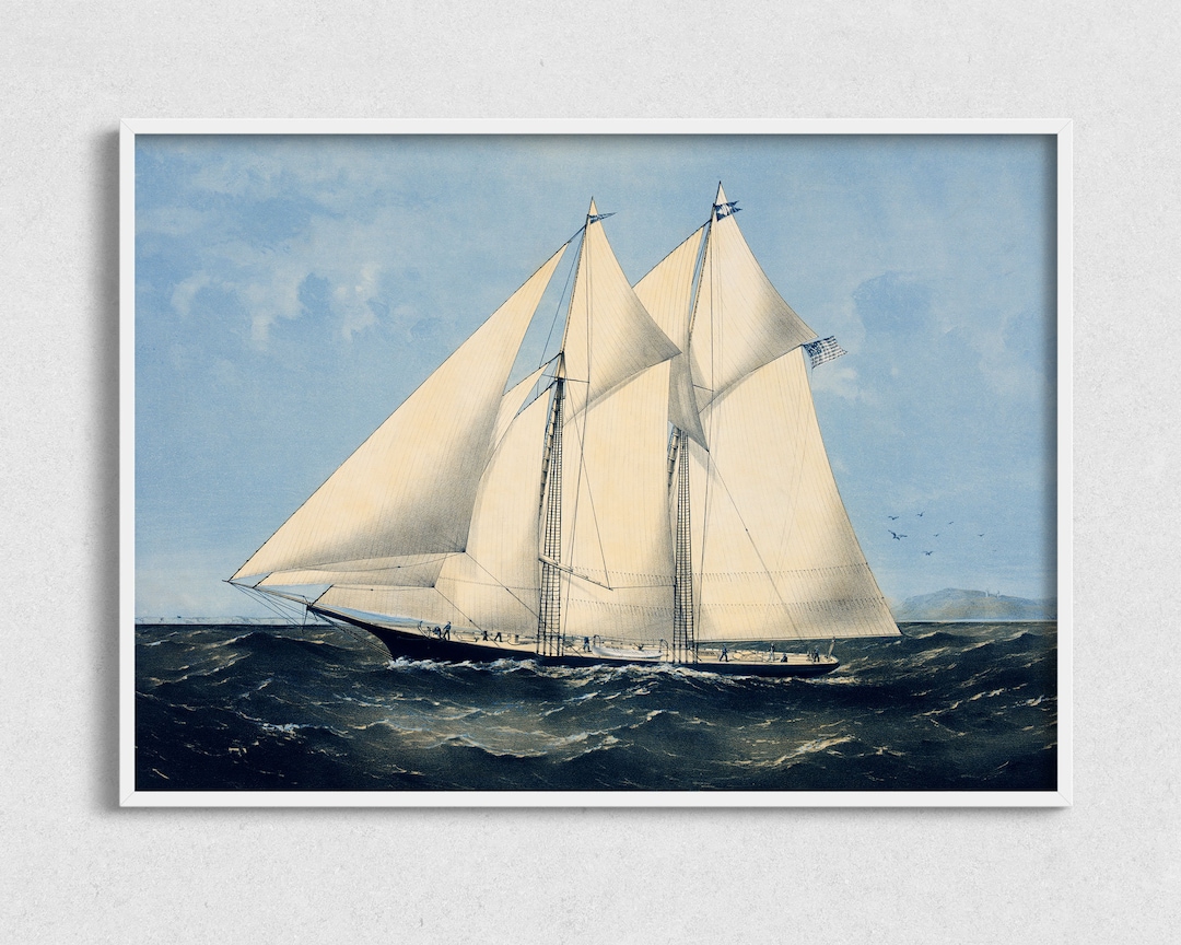 Vintage Sailboat Art Print: Nautical Antique Ship Painting (digital ...