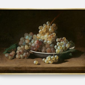 Vintage Fruit Still Life Oil Painting Print, Downloadable Moody Still Life, Printable Kitchen Wall Art