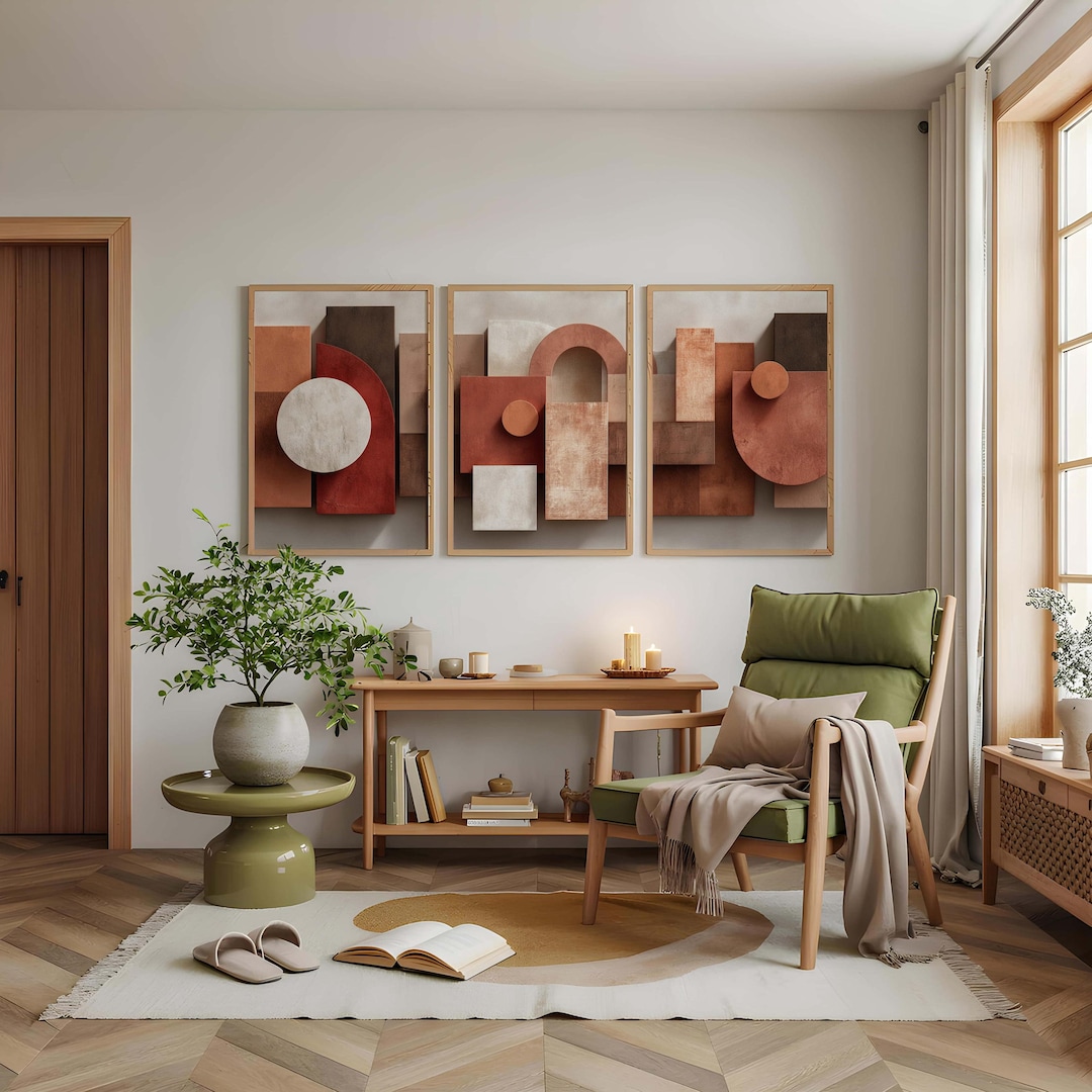 Boho 3D Geometric Blocks Triptych Set of 3, Instant Download Printable ...