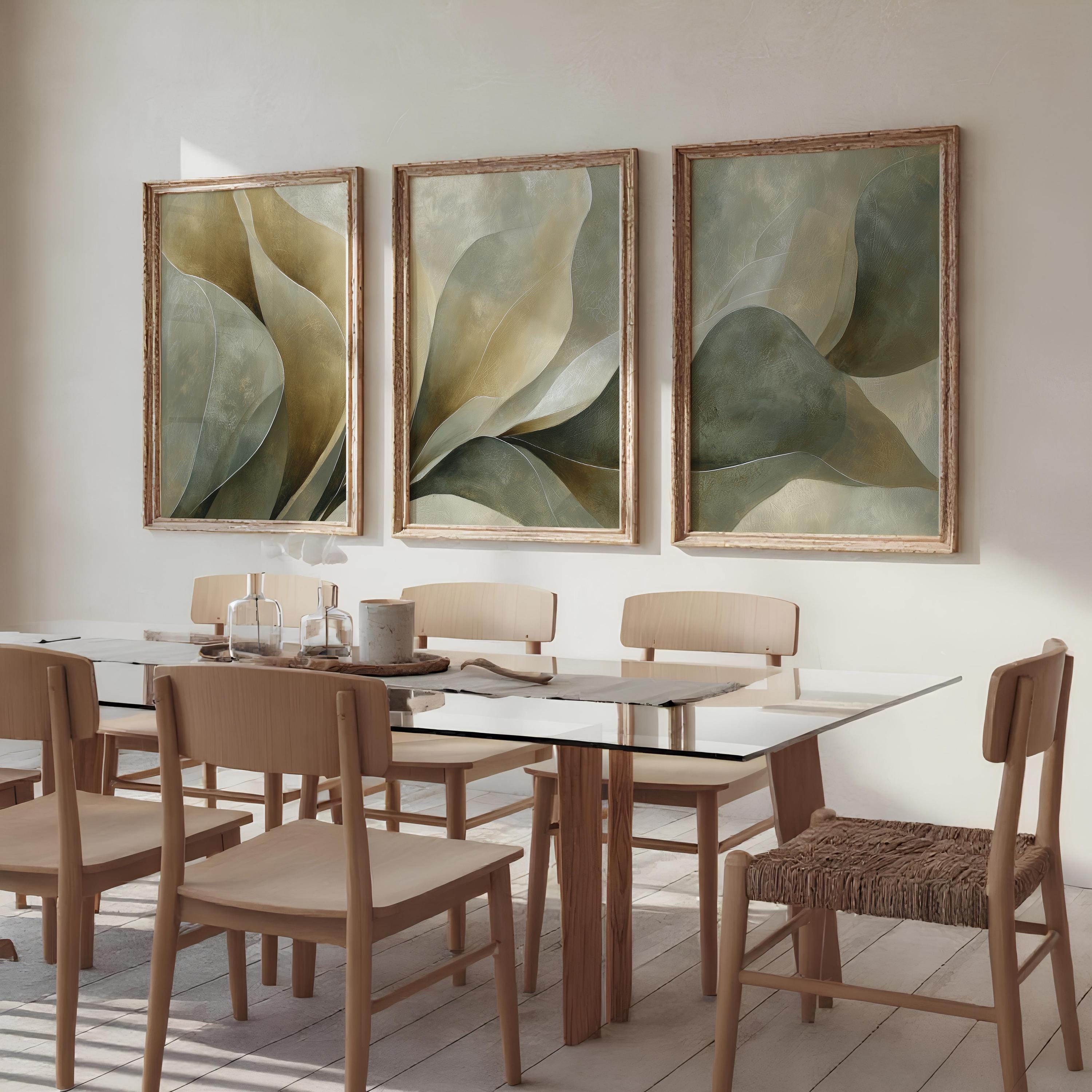 Olive Leaf Printable Wall Art Triptych, Neutral Green Botanical Branch ...