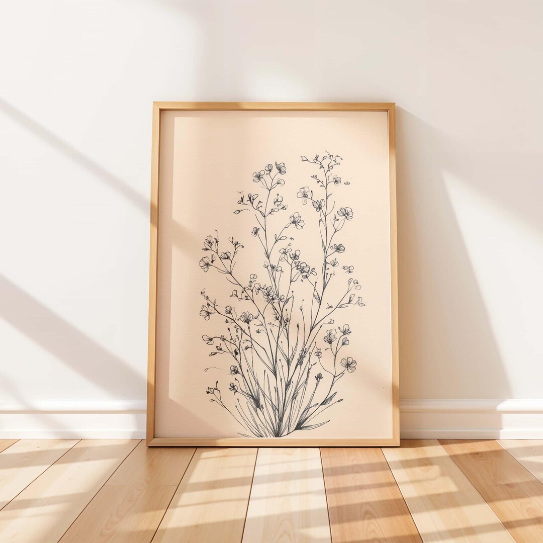 Wildflower Line Art Print, Minimal Botanical Sketch Poster, Neutral ...