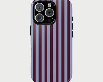Striped Phone Case: Burgundy & Dusty Blue Vertical Stripes